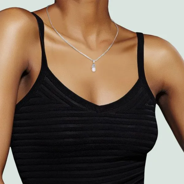 14K White Gold Cultured Pearl & Natural Diamond Pendant Image 2 Purple Creek Holly Springs, NC