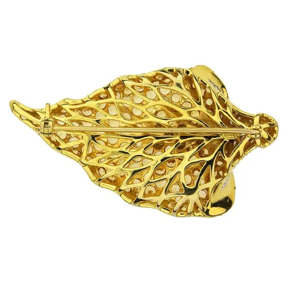 Vintage 18K Yellow Gold 11.15ctw Natural Sapphire & Natural Diamond Figural Cala Lily Brooch Image 5 Purple Creek Holly Springs, NC