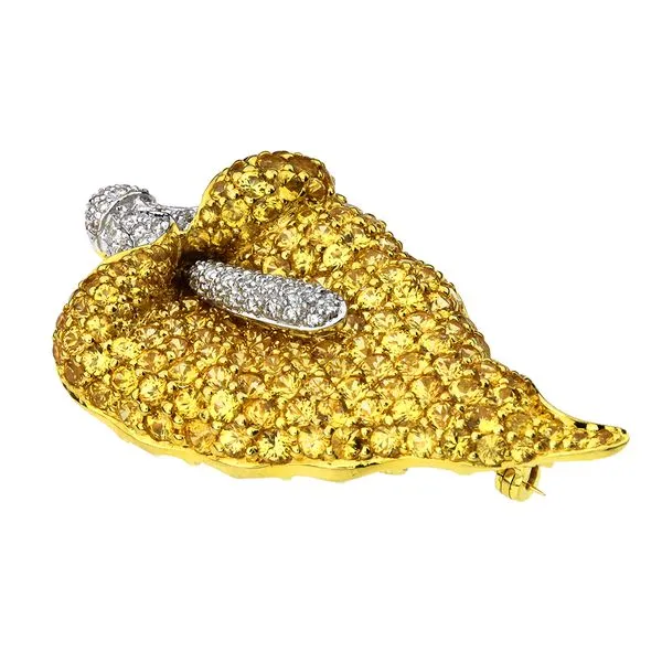 Vintage 18K Yellow Gold 11.15ctw Natural Sapphire & Natural Diamond Figural Cala Lily Brooch Image 4 Purple Creek Holly Springs, NC