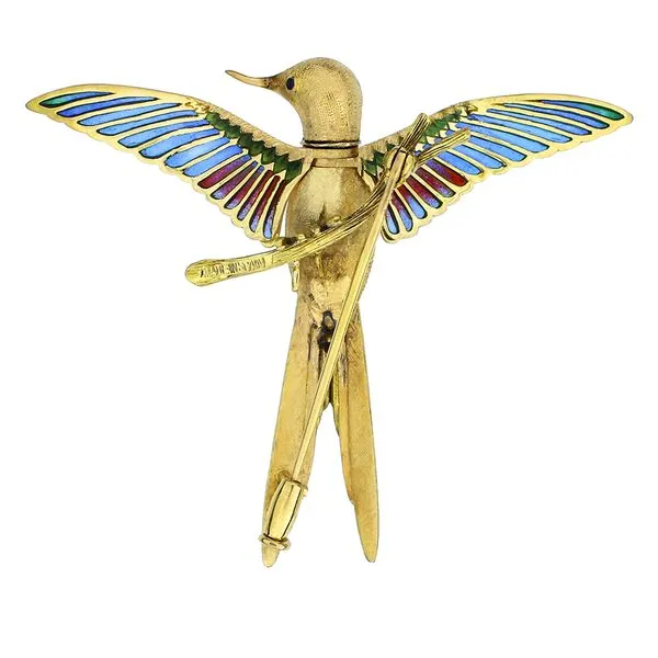 Vintage 18K Yellow Gold Articulated Head & Wings Plique a Jour Enamel Hummingbird Brooch Image 4 Purple Creek Holly Springs, NC