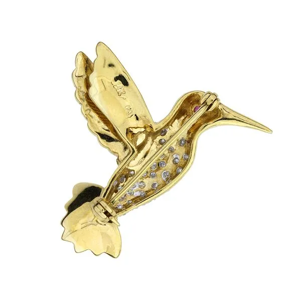 14K Yellow and White .30ctw Natural Diamond & Ruby Hummingbird Pin Image 3 Purple Creek Holly Springs, NC