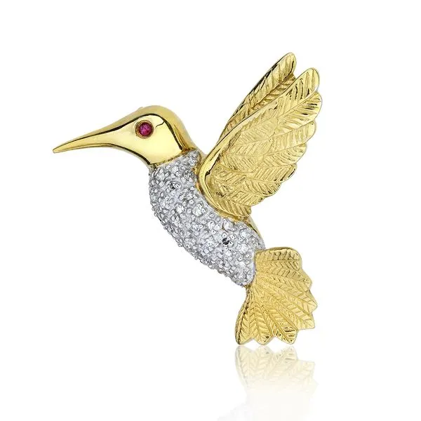 14K Yellow and White .30ctw Natural Diamond & Ruby Hummingbird Pin Purple Creek Holly Springs, NC