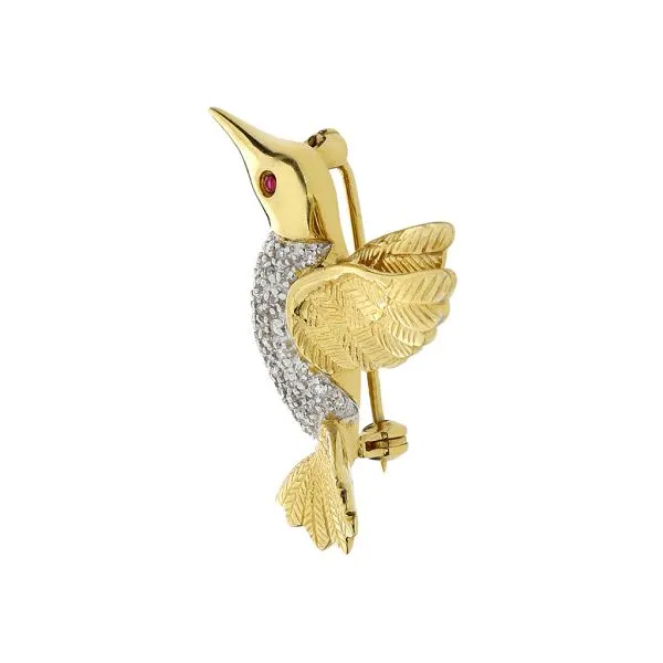 14K Yellow and White .30ctw Natural Diamond & Ruby Hummingbird Pin Image 4 Purple Creek Holly Springs, NC