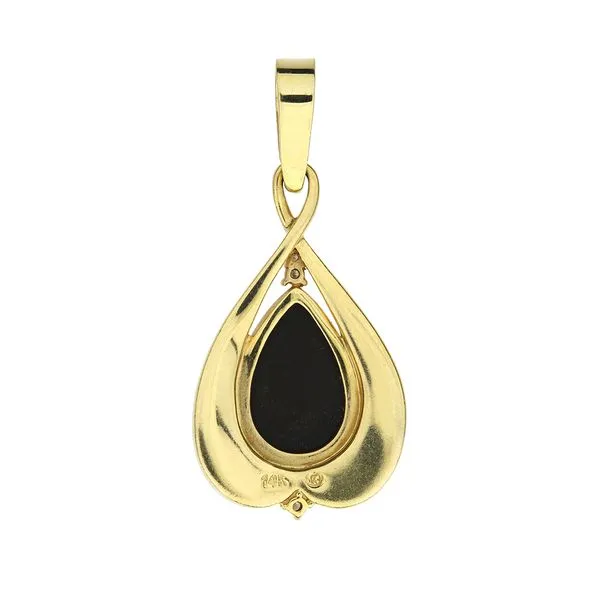 Korite 14K Yellow Gold Pear Cabochon Ammolite & Natural Diamond Pendant Image 3 Purple Creek Holly Springs, NC