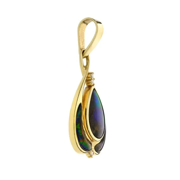 Korite 14K Yellow Gold Pear Cabochon Ammolite & Natural Diamond Pendant Image 4 Purple Creek Holly Springs, NC