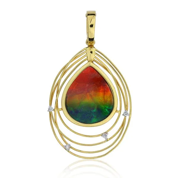 Korite 18K Yellow and White Gold Solara AA Ammolite & Natural Diamond Pendant Purple Creek Holly Springs, NC