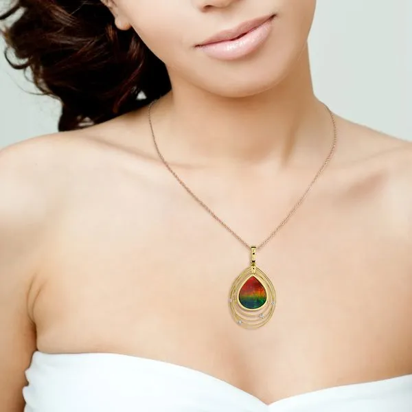 Korite 18K Yellow and White Gold Solara AA Ammolite & Natural Diamond Pendant Image 2 Purple Creek Holly Springs, NC