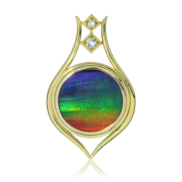 Purple Creek Custom 18K Yellow Gold Ammolite & Diamond Pendant Purple Creek Holly Springs, NC