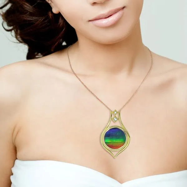 Purple Creek Custom 18K Yellow Gold Ammolite & Diamond Pendant Image 2 Purple Creek Holly Springs, NC