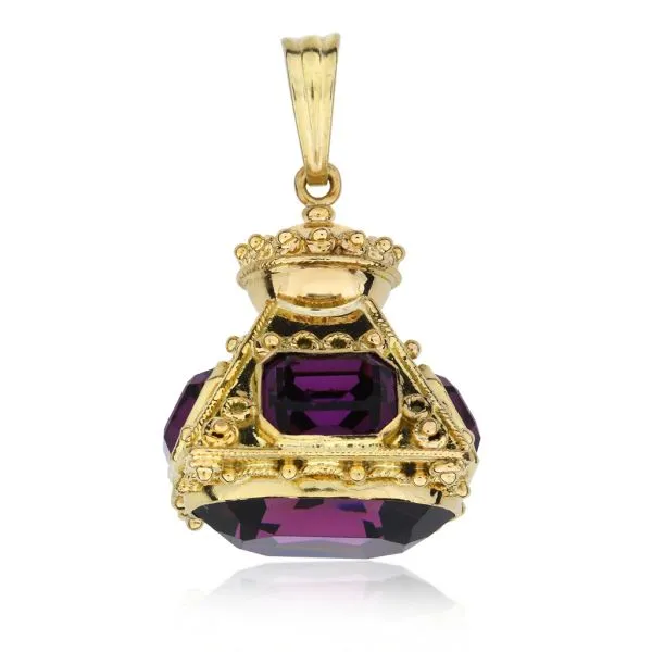 Etruscan 18K Yellow Gold 20.15ctw Amethyst Fob Pendant Image 3 Purple Creek Holly Springs, NC