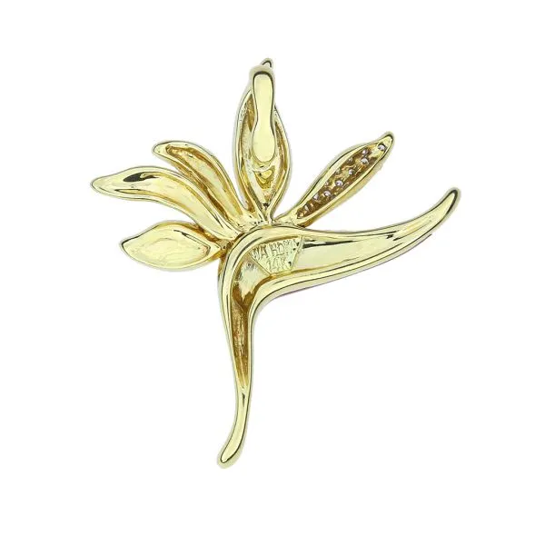 Na Hoku 14k Yellow Gold Bird of Paradise Natural Diamond and Spiny Oyster Pendant Image 3 Purple Creek Holly Springs, NC
