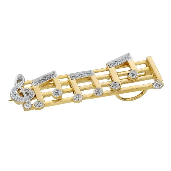 14K Yellow Gold Diamond Articulated Notes Brooch Image 4 Purple Creek Holly Springs, NC
