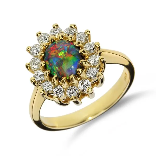 Purple Creek 14K Yellow Gold Custom Black Opal Natural Diamond Halo Ring Purple Creek Holly Springs, NC