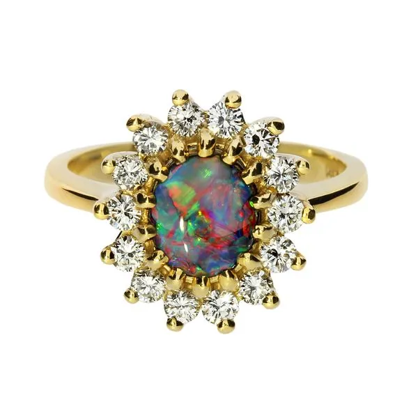 Purple Creek 14K Yellow Gold Custom Black Opal Natural Diamond Halo Ring Image 3 Purple Creek Holly Springs, NC