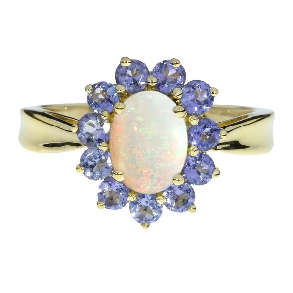 10K Yellow Gold Opal & Tanzanite Halo Ring with Natural Diamond Accents Image 3 Purple Creek Holly Springs, NC