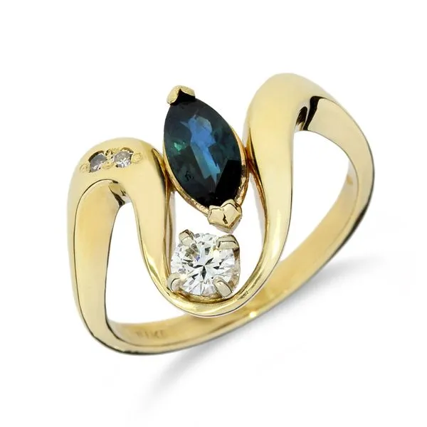 14K Yellow Gold Modernist .75ct Blue Sapphire & Natural Diamond Ring Purple Creek Holly Springs, NC