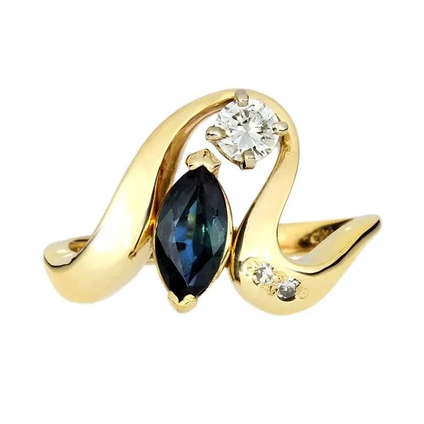 14K Yellow Gold Modernist .75ct Blue Sapphire & Natural Diamond Ring Image 3 Purple Creek Holly Springs, NC