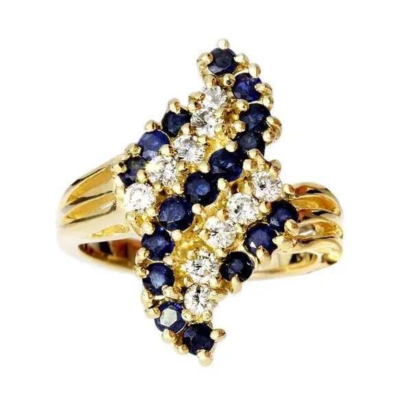 Vintage 14K Blue Sapphire & Natural Diamond Waterfall Cluster Ring Image 3 Purple Creek Holly Springs, NC