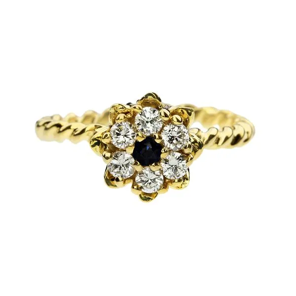 Vintage 14K Yellow Gold Natural Diamond & Sapphire Tulip Twisted Band Image 4 Purple Creek Holly Springs, NC