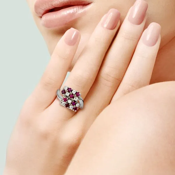 Platinum Ruby & Natural Diamond Cluster Bypass Ring Image 2 Purple Creek Holly Springs, NC