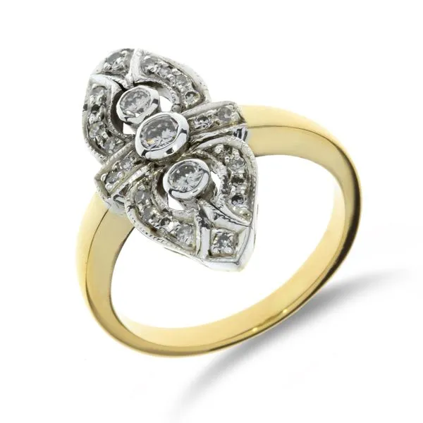 Vintage 18K Yellow and White Gold Navette Natural Diamond Ring Purple Creek Holly Springs, NC
