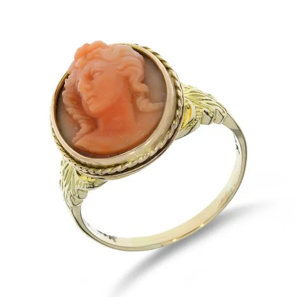 Vintage 14K Yellow Gold High Relief Coral Cameo Ring Image 3 Purple Creek Holly Springs, NC