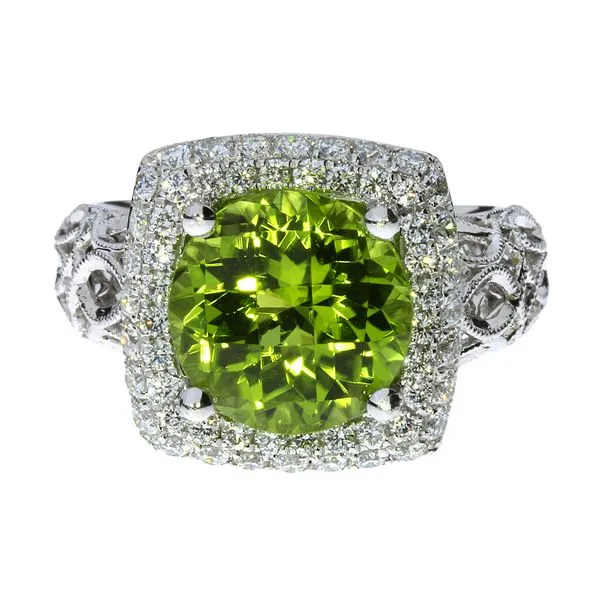 4.76ct Peridot & Natural Diamond Halo 18K White Gold Ring Image 4 Purple Creek Holly Springs, NC