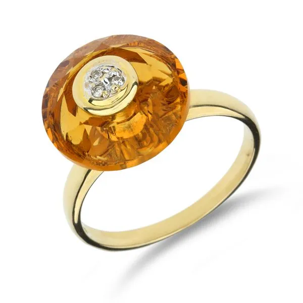 14K Yellow Gold Fancy Citrine Halo & Natural Diamond Ring Purple Creek Holly Springs, NC