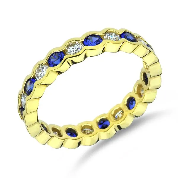 Purple Creek Custom 18K Natural Diamond & Sapphire Scalloped Eternity Ring Purple Creek Holly Springs, NC