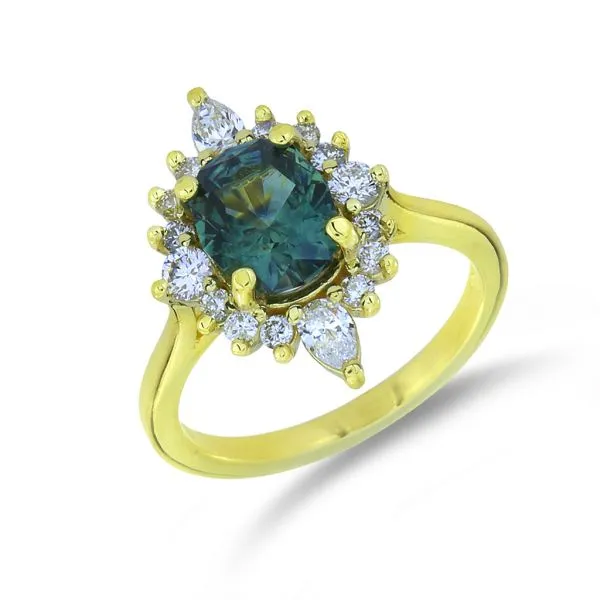 Purple Creek Custom 1.81ct Natural Montana Sapphire with Natural Diamond Halo 18K Ring Purple Creek Holly Springs, NC