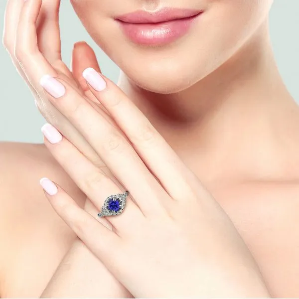 New 14K White Gold 1.05ct Tanzanite and Natural Diamond Halo Ring Image 2 Purple Creek Holly Springs, NC