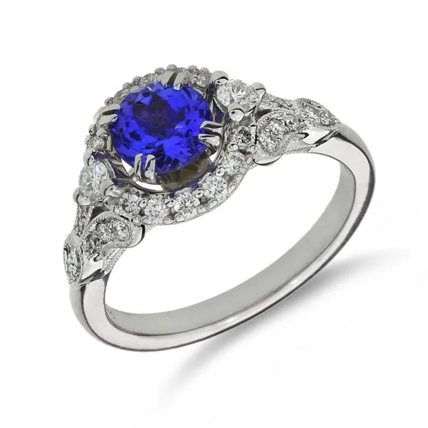 New 14K White Gold 1.05ct Tanzanite and Natural Diamond Halo Ring Image 3 Purple Creek Holly Springs, NC