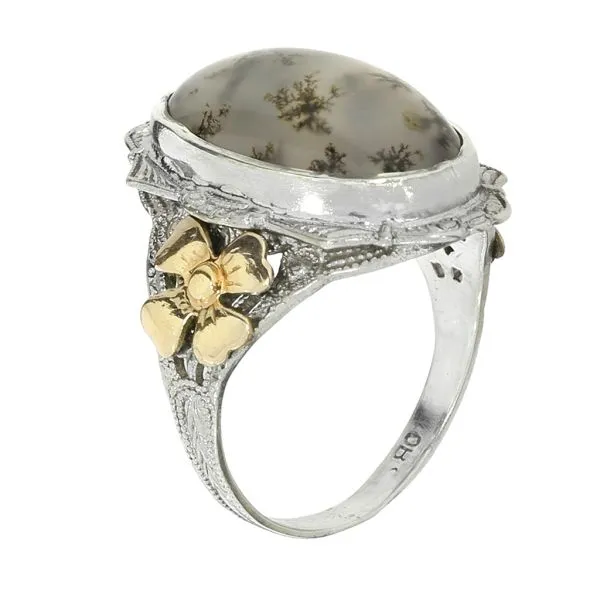 La Belle Epoque 10K Yellow Gold and Sterling Silver Moss Agate Engraved Ring Image 4 Purple Creek Holly Springs, NC