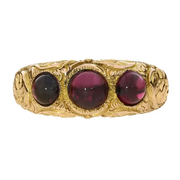 Vintage 14K Yellow Gold Hand Engraved Rhodolite Garnet 3 Stone Ring Image 3 Purple Creek Holly Springs, NC
