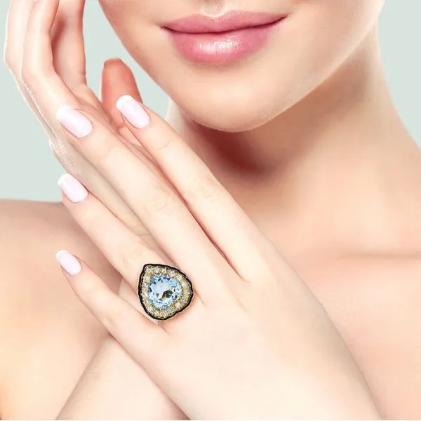 Vintage 14K Yellow Gold 7.87ct Aquamarine and Natural Diamond Dress Ring Image 2 Purple Creek Holly Springs, NC