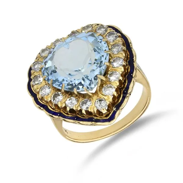 Vintage 14K Yellow Gold 7.87ct Aquamarine and Natural Diamond Dress Ring Image 3 Purple Creek Holly Springs, NC