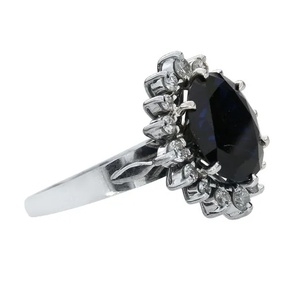 18K White Gold 4.80ct Australian Midnight Blue Sapphire and .54ctw Diamond Halo Dress Ring Image 4 Purple Creek Holly Springs, NC