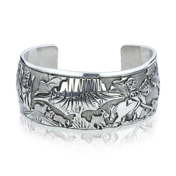 Signed JJ Sterling Silver Hopi Tribal Storyteller Cuff Purple Creek Holly Springs, NC