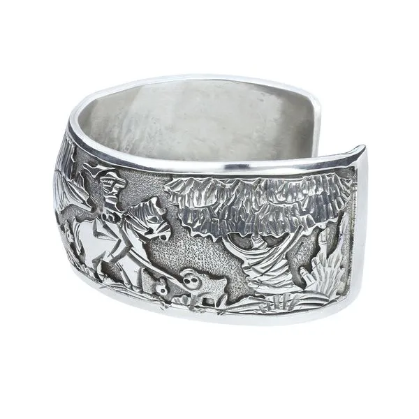 Signed JJ Sterling Silver Hopi Tribal Storyteller Cuff Image 4 Purple Creek Holly Springs, NC