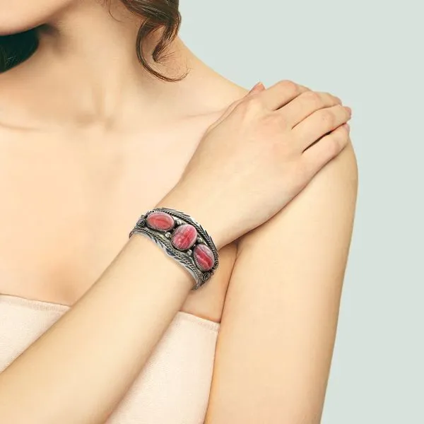 Vintage Navajo Signed Sterling Silver Rhodochrosite Cuff Image 2 Purple Creek Holly Springs, NC