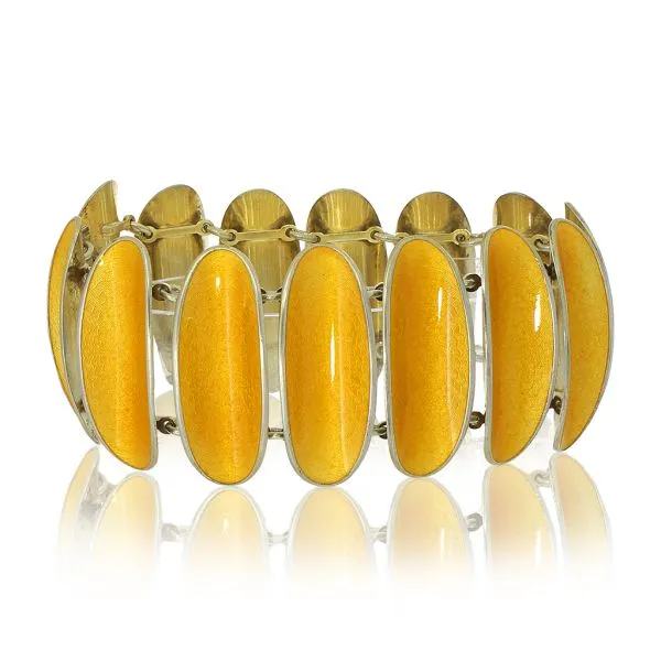 David Andersen Willy Winnaess Vintage Designed 7" Oval Link Orange Guilloche Enamel Sterling Bracelet Purple Creek Holly Springs, NC