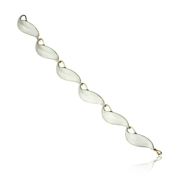 Finn Jensen Vintage Norway 7" Sterling White Guilloche Enamel Floral Link Bracelet Purple Creek Holly Springs, NC