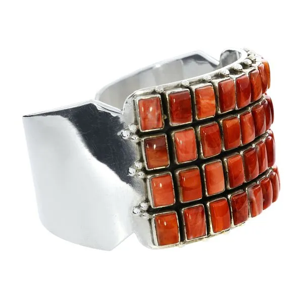 Paul Livingston Sterling Silver Native American Mediterranean Coral 4 Lined Cuff Image 3 Purple Creek Holly Springs, NC