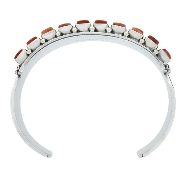 Paul Livingston Sterling Silver Native American Mediterranean Coral 4 Lined Cuff Image 4 Purple Creek Holly Springs, NC