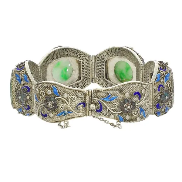 Vintage 900 Silver Dyed Jadeite Enamel Chinese Bracelet Image 5 Purple Creek Holly Springs, NC