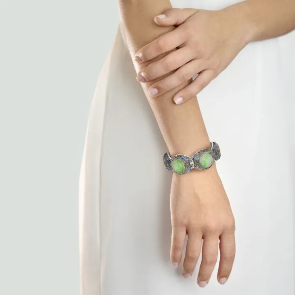 Vintage 900 Silver Dyed Jadeite Enamel Chinese Bracelet Image 2 Purple Creek Holly Springs, NC