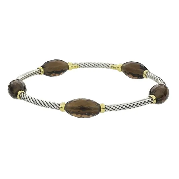 David Yurman Bijoux 18K Yellow Gold and Sterling Silver Station Cable Bangle with Smoky Quartz Briolettes Image 3 Purple Creek Holly Springs, NC