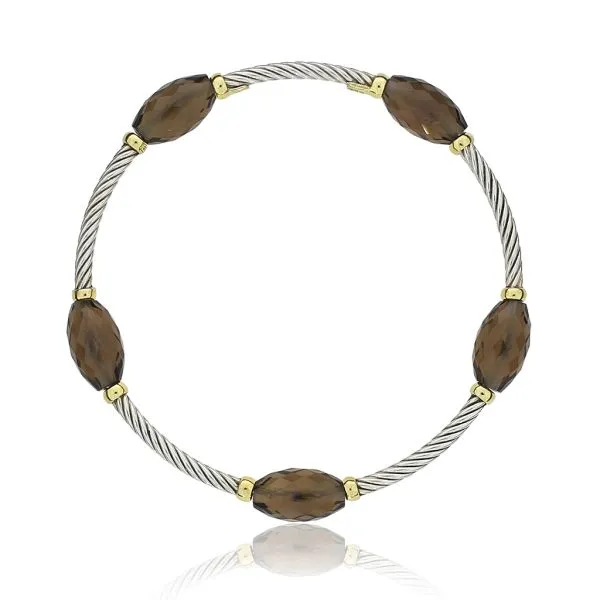 David Yurman Bijoux 18K Yellow Gold and Sterling Silver Station Cable Bangle with Smoky Quartz Briolettes Purple Creek Holly Springs, NC