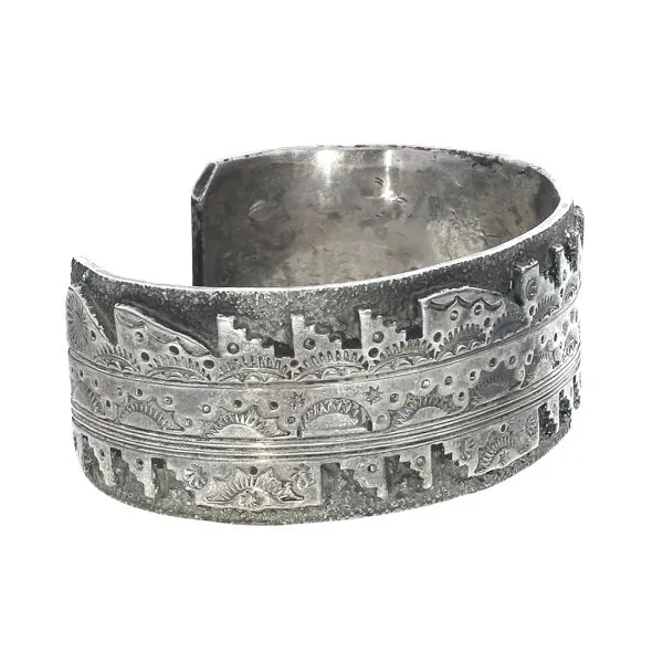 David Tune Navajo Native American Vintage Sterling Silver 6 3/4" Pictorial Cuff Image 4 Purple Creek Holly Springs, NC