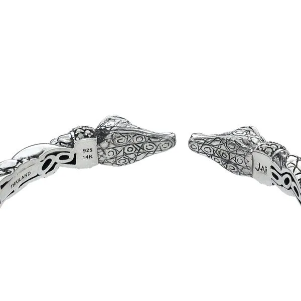 John Hardy JAI Double Crocodile Head Hinged Sterling Silver and 14K Gold Bangle Image 5 Purple Creek Holly Springs, NC